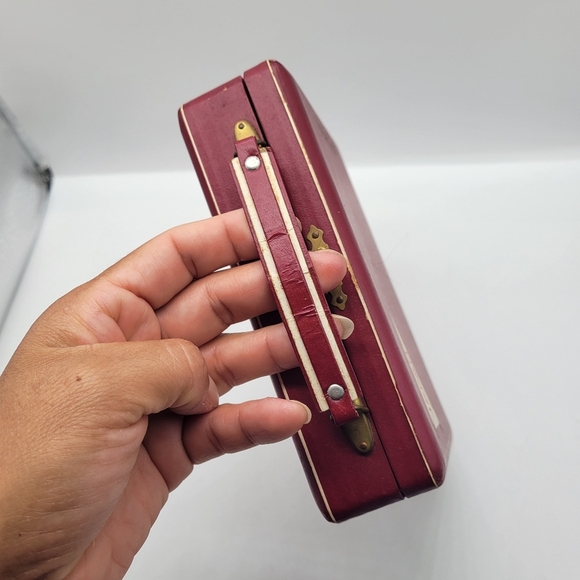 VTG RARE Small Wood DARK Red SuitcaseTexas JAPAN Letters Design Multipurpose Box - Picture 6 of 11